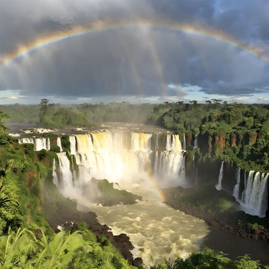Imagen de las Catarates del Iguazú en Misiones, con arco iris