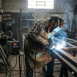 Soldadoras eléctricas profesionales en Argentina utilizando una máquina inverter de última generación para herrería de obra.