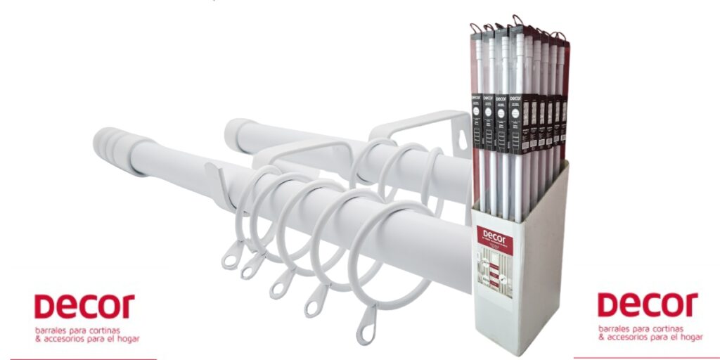 Decor: 46 años de industria, stock y respuesta inmediata 1 Decor barrales telescópicos Premium y exhibidor de 24 unidades