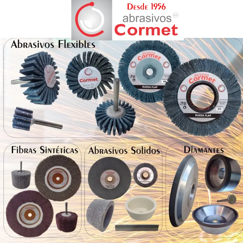 Logo oficial del 70 aniversario de Cormet Abrasivos para la industria metalúrgica y ferretera. Variedad de abrasivos flexibles