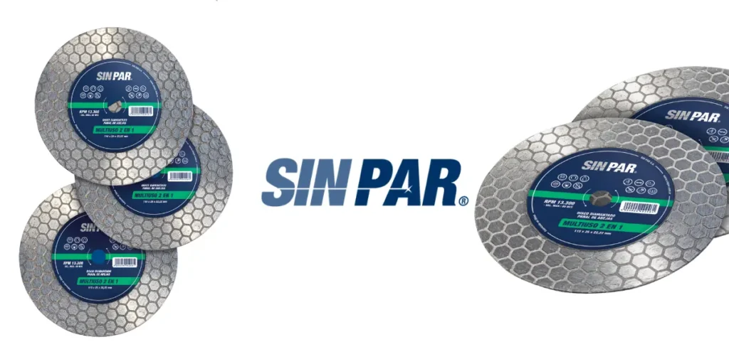 Discos multi diamantados Sin Par en diversas posiciones y logo de la empresa