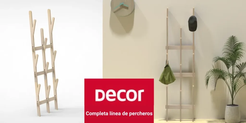 Decor: Servicio e Innovacion para el sector ferretero 1 Completa línea de percheros en madera de pie y de pared