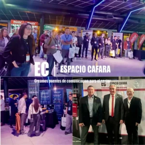 Collage de fotos de Espacio CAFARA en Rosario con ferreteros recorriendo los stands y dialogando con proveedores en el Centro Castilla