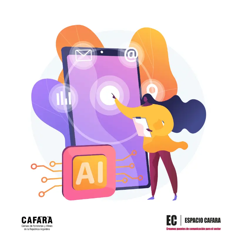 Mujer eligiendo herramientas de conocimiento en un smartphone sobre IA