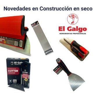 Novedades en Construcción en seco del El Galgo: Skimming Blade con hoja intercambiable y su repuesto. Espátula copa y Llana con borde biselado